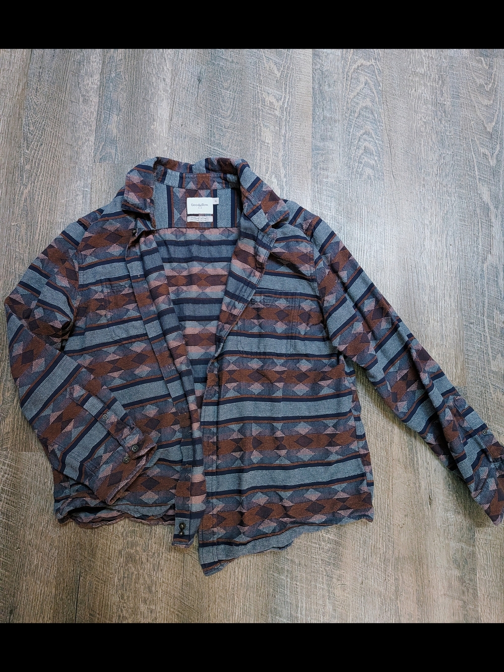 Goodfellow & Co Brown and Gray Striped Geometric Button-Down Shirt